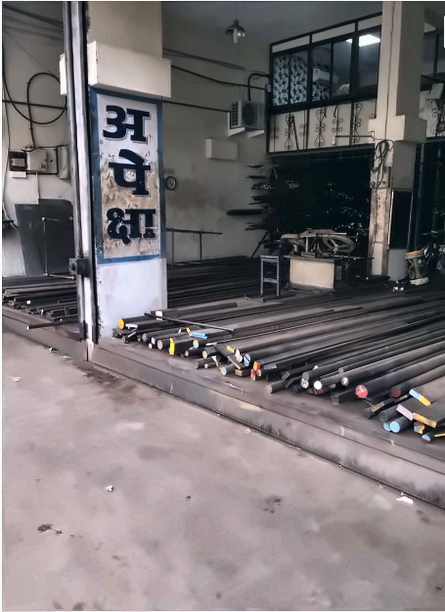 Steel bars on racks inside the yard